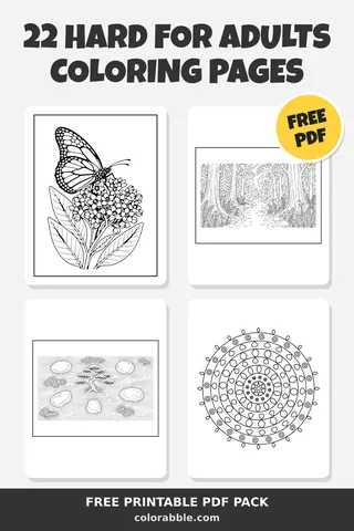 22 Hard for Adults coloring pages – preview of the free PDF pack
