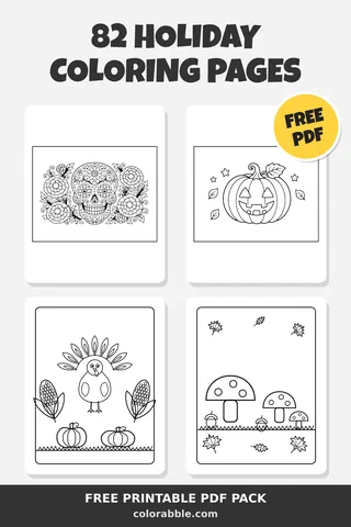82 Holiday coloring pages – preview of the free PDF pack