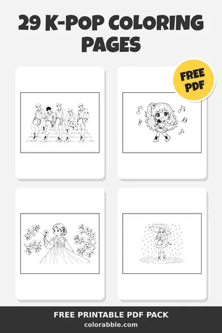 29 K-Pop coloring pages – preview of the free PDF pack