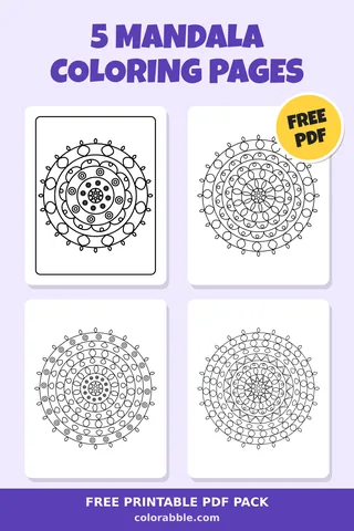 5 Mandala coloring pages – preview of the free PDF pack