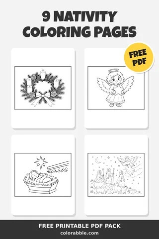 9 Nativity coloring pages – preview of the free PDF pack