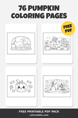 76 Pumpkin coloring pages – preview of the free PDF pack