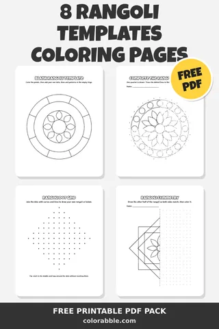 8 Rangoli Templates coloring pages – preview of the free PDF pack