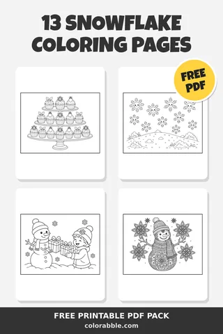 13 Snowflake coloring pages – preview of the free PDF pack