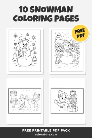 10 Snowman coloring pages – preview of the free PDF pack