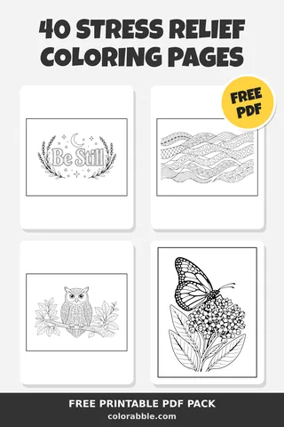 40 Stress Relief coloring pages – preview of the free PDF pack