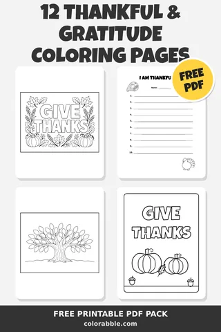 12 Thankful & Gratitude coloring pages – preview of the free PDF pack