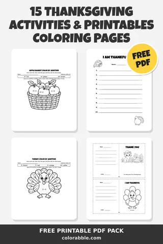 15 Thanksgiving Activities & Printables coloring pages – preview of the free PDF pack