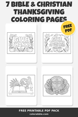 7 Bible & Christian Thanksgiving coloring pages – preview of the free PDF pack