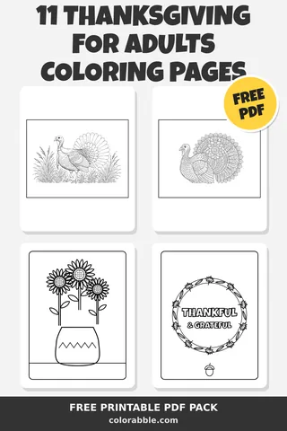 11 Thanksgiving for Adults coloring pages – preview of the free PDF pack