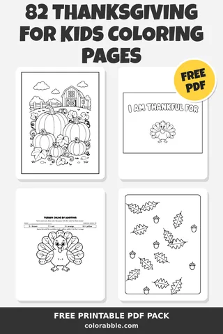 82 Thanksgiving for Kids coloring pages – preview of the free PDF pack