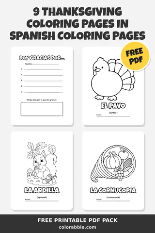9 Thanksgiving Coloring Pages in Spanish coloring pages – preview of the free PDF pack