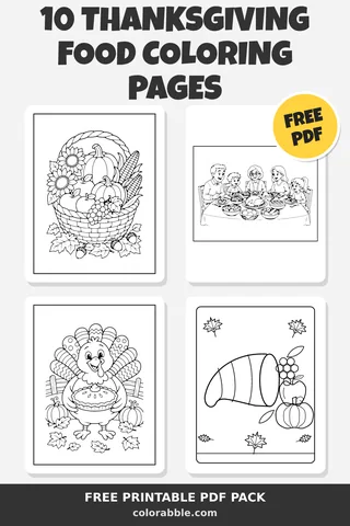 10 Thanksgiving Food coloring pages – preview of the free PDF pack