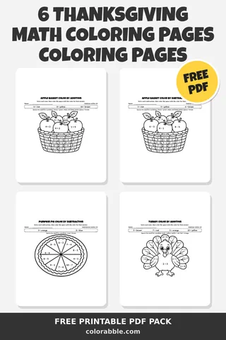 6 Thanksgiving Math Coloring Pages coloring pages – preview of the free PDF pack