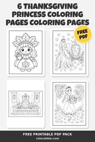 6 Thanksgiving Princess Coloring Pages coloring pages – preview of the free PDF pack