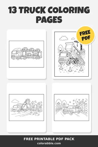 13 Truck coloring pages – preview of the free PDF pack