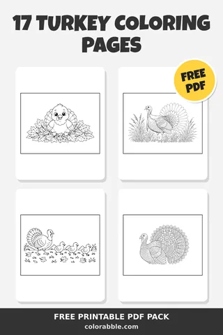 17 Turkey coloring pages – preview of the free PDF pack