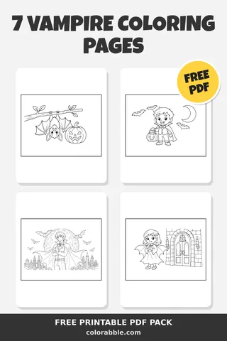 7 Vampire coloring pages – preview of the free PDF pack