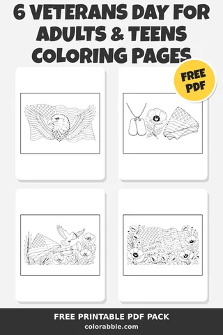 6 Veterans Day for Adults & Teens coloring pages – preview of the free PDF pack