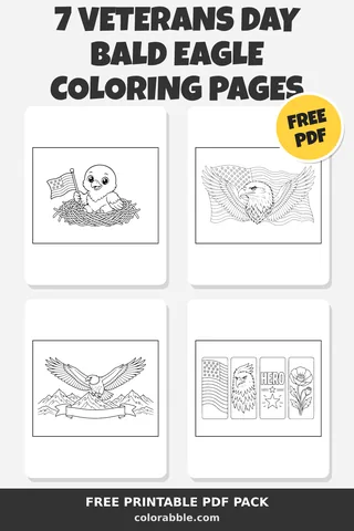 7 Veterans Day Bald Eagle coloring pages – preview of the free PDF pack