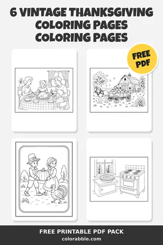 6 Vintage Thanksgiving Coloring Pages coloring pages – preview of the free PDF pack