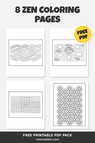 8 Zen coloring pages – preview of the free PDF pack
