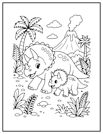Triceratops Family coloring page – printable line art