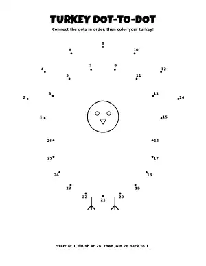 Turkey Dot-to-Dot Printable coloring page – printable line art