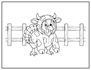 Turkey in Disguise as a Cow coloring page – printable line art