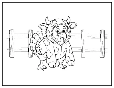 Turkey in Disguise as a Cow coloring page – printable line art
