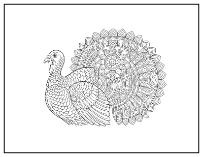 Turkey Mandala coloring page – printable line art