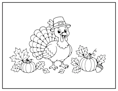 Turkey with a Pilgrim Hat coloring page – printable line art