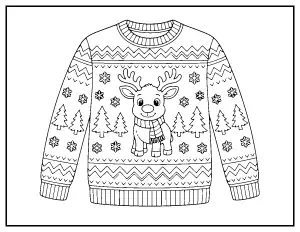 Christmas Sweater with a Reindeer coloring page – printable line art