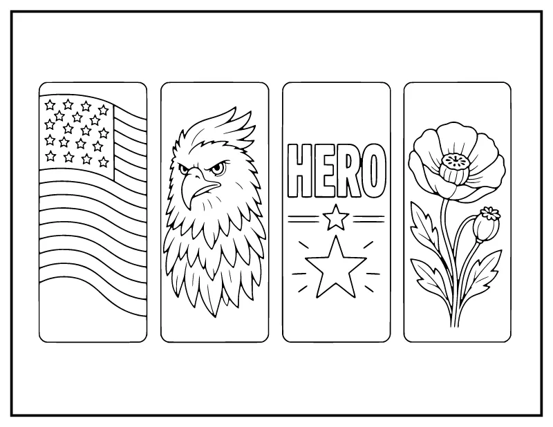 Veterans Day Bookmarks to Color coloring page – printable black and white line art