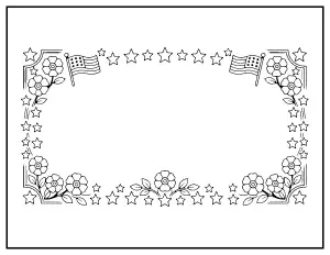 Veterans Day Card Frame with Stars and Flags coloring page – printable line art
