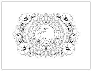 Veterans Day Mandala with Eagle and Poppies coloring page – printable line art