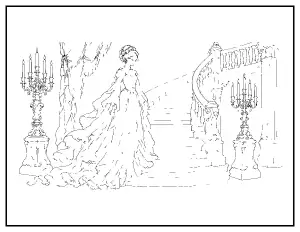 Victorian Ghost on the Staircase for Adults coloring page – printable line art