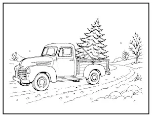 Vintage Truck with a Christmas Tree coloring page – printable line art