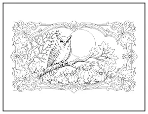 Vintage Victorian Owl for Adults coloring page – printable line art