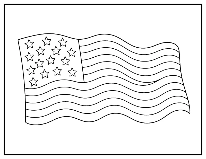 Waving American Flag coloring page – printable black and white line art