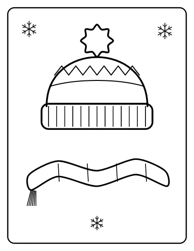 Winter Hat and Scarf coloring page – printable line art