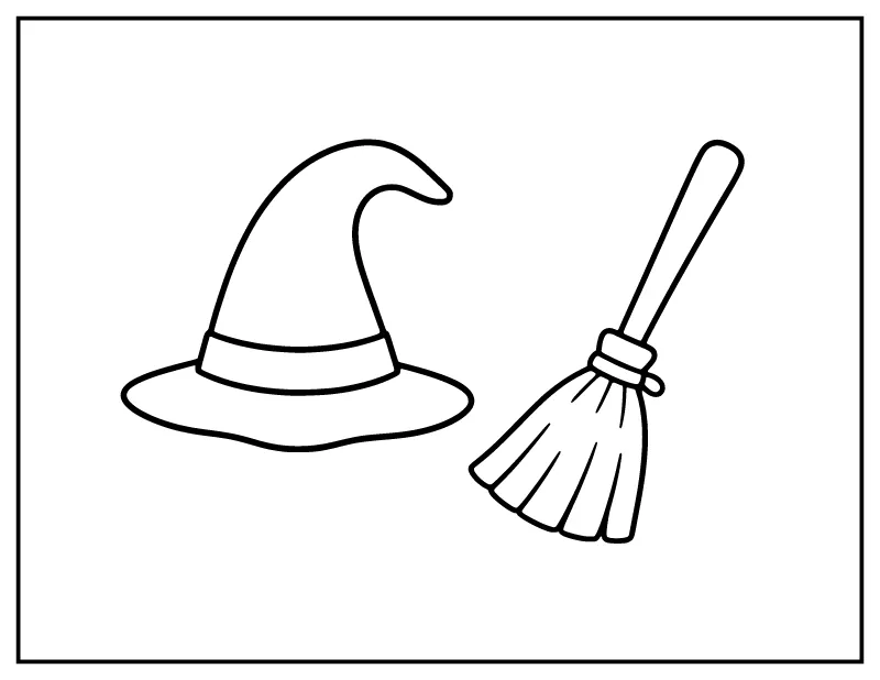 Witch Hat and Broom for Toddlers Coloring Page | Colorabble