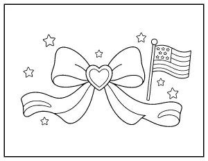 Yellow Ribbon, Heart and Flag coloring page – printable line art
