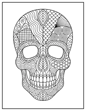 Zentangle Calavera coloring page – printable line art