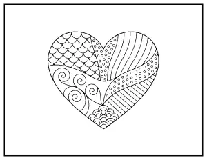 Zentangle Heart coloring page – printable line art