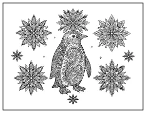 Zentangle Penguin coloring page – printable line art
