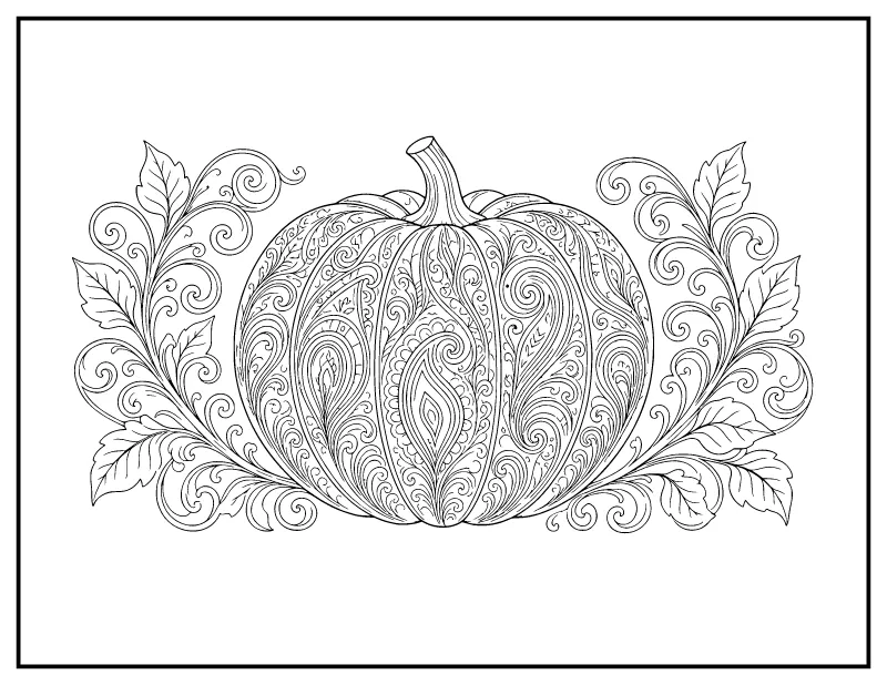 Zentangle Pumpkin for Adults coloring page – printable black and white line art