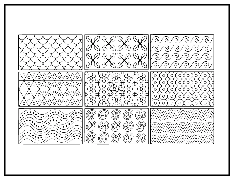 Zentangle Tile Sampler coloring page – printable black and white line art